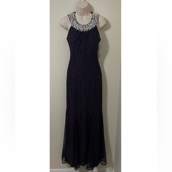 R & M RICHARDS Women's Embellished-neck Glitter-lace Gown Dress Size 10. NWT - Picture 6 of 10